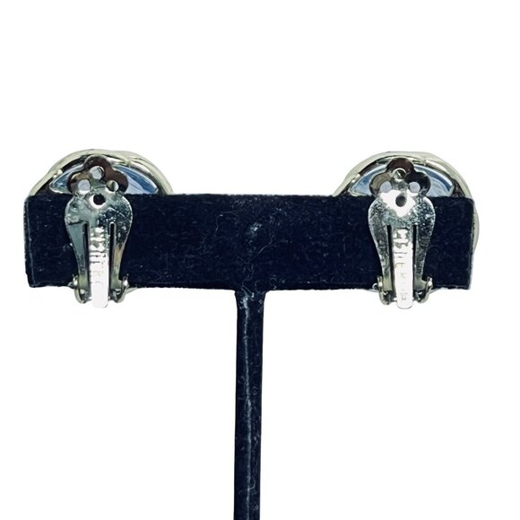 Vintage Lisner Gold Tone & Blue Domed Clip-On Earrings Signed (5613) - Picture 5 of 7